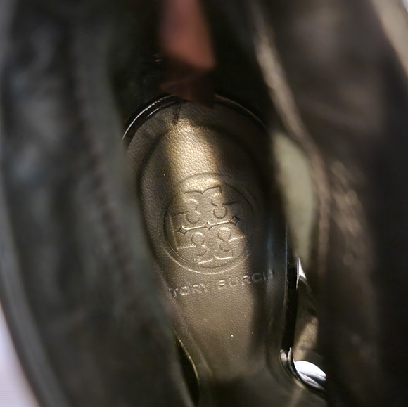 Tory Burch Lucille Brown Leather Peep Toe Logo Ankle US 9M - Picture 10 of 14